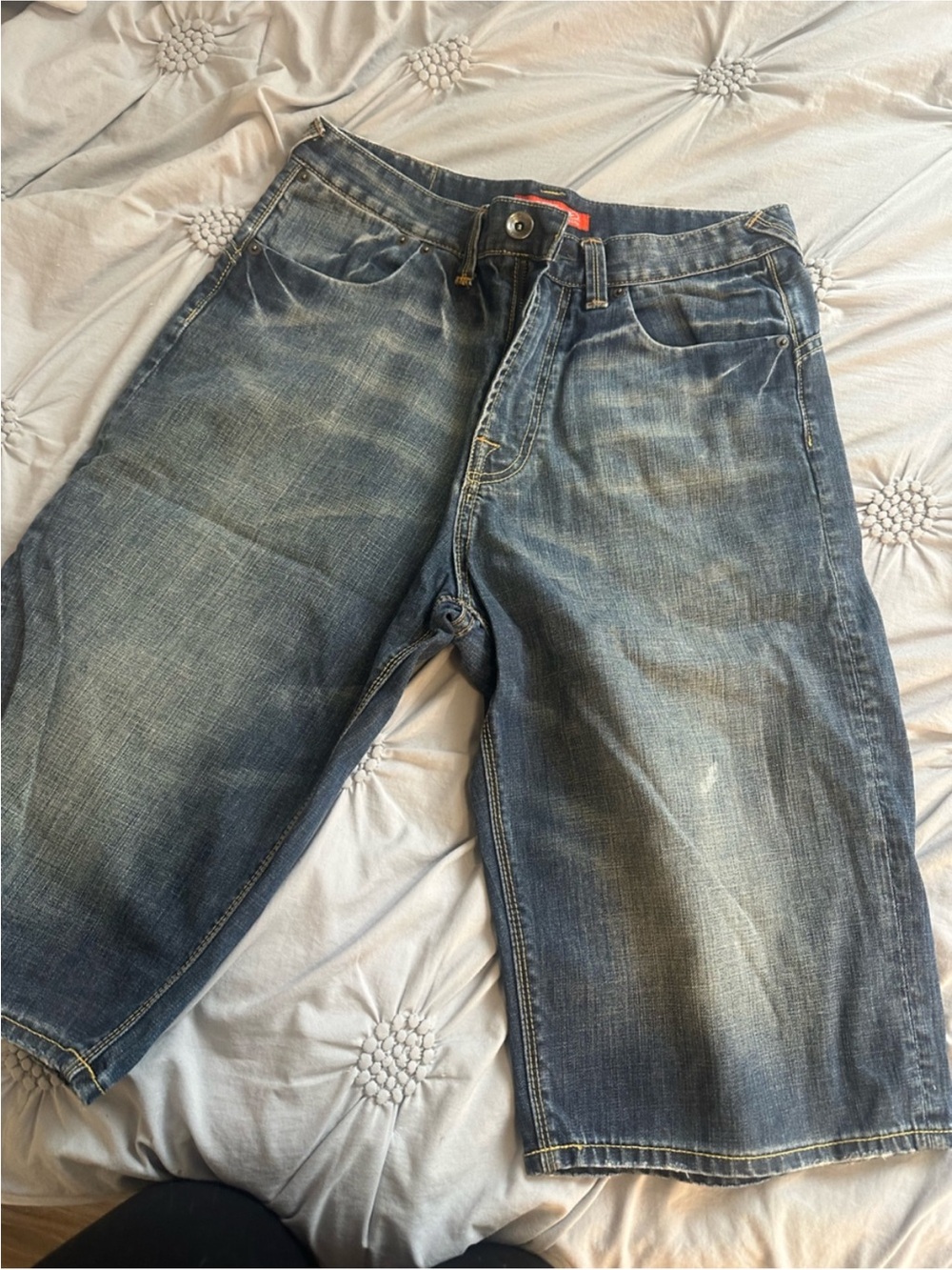 Ed Hardy Men's Distressed Blue Denim Relaxed Shorts